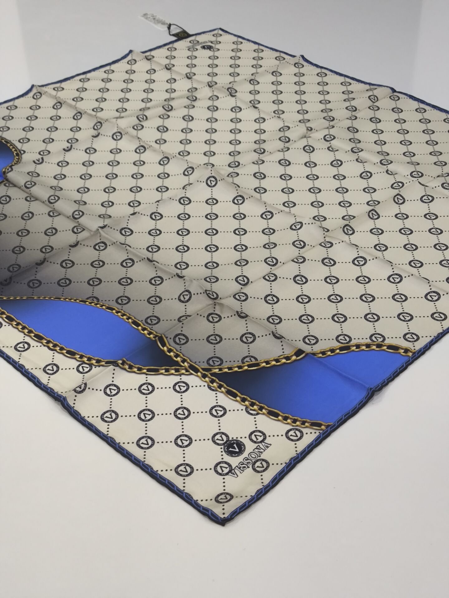 VİSSONA TİVİL İPEK EŞARP ZİNCİR MODEL SAKS MAVİ 1018-4