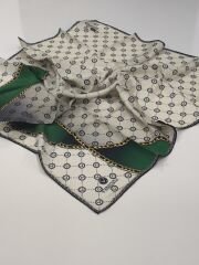 VİSSONA TİVİL İPEK EŞARP ZİNCİR MODEL SİYAH YEŞİL 1018-5