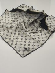 VİSSONA TİVİL İPEK EŞARP ZİNCİR MODEL SİYAH GRİ 1018-6