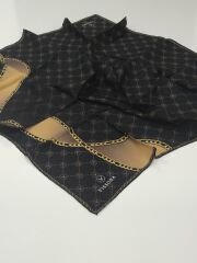 VİSSONA TİVİL İPEK EŞARP ZİNCİR MODEL SİYAH KAHVE 1018-7