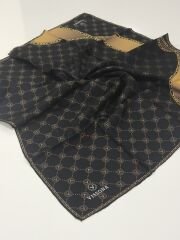 VİSSONA TİVİL İPEK EŞARP ZİNCİR MODEL SİYAH KAHVE 1018-7