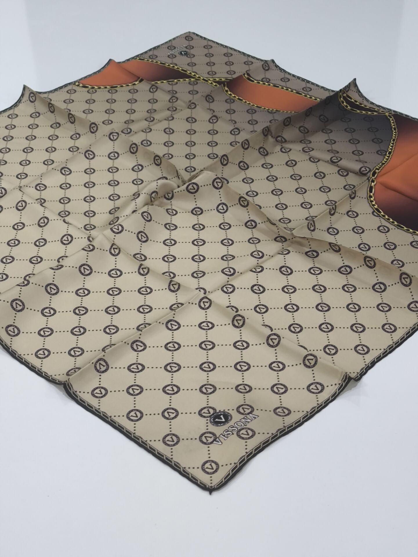 VİSSONA TİVİL İPEK EŞARP ZİNCİR MODEL KİREMİT VİZON 1018-9