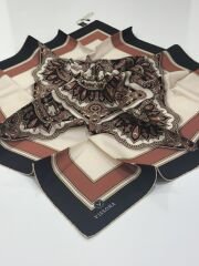 VİSSONA TİVİL İPEK EŞARP ETNİK DESEN SİYAH KİREMİT 1013-1