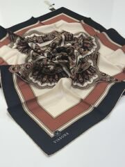 VİSSONA TİVİL İPEK EŞARP ETNİK DESEN SİYAH KİREMİT 1013-1