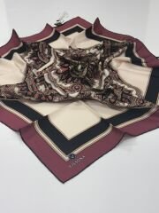 VİSSONA TİVİL İPEK EŞARP ETNİK DESEN SİYAH BORDO 1013-2