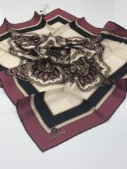 VİSSONA TİVİL İPEK EŞARP ETNİK DESEN SİYAH BORDO 1013-2