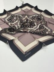 VİSSONA TİVİL İPEK EŞARP ETNİK DESEN SİYAH GÜL KURUSU 1013-3