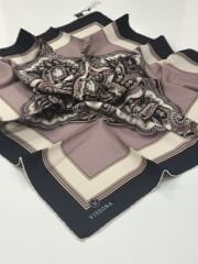 VİSSONA TİVİL İPEK EŞARP ETNİK DESEN SİYAH GÜL KURUSU 1013-3