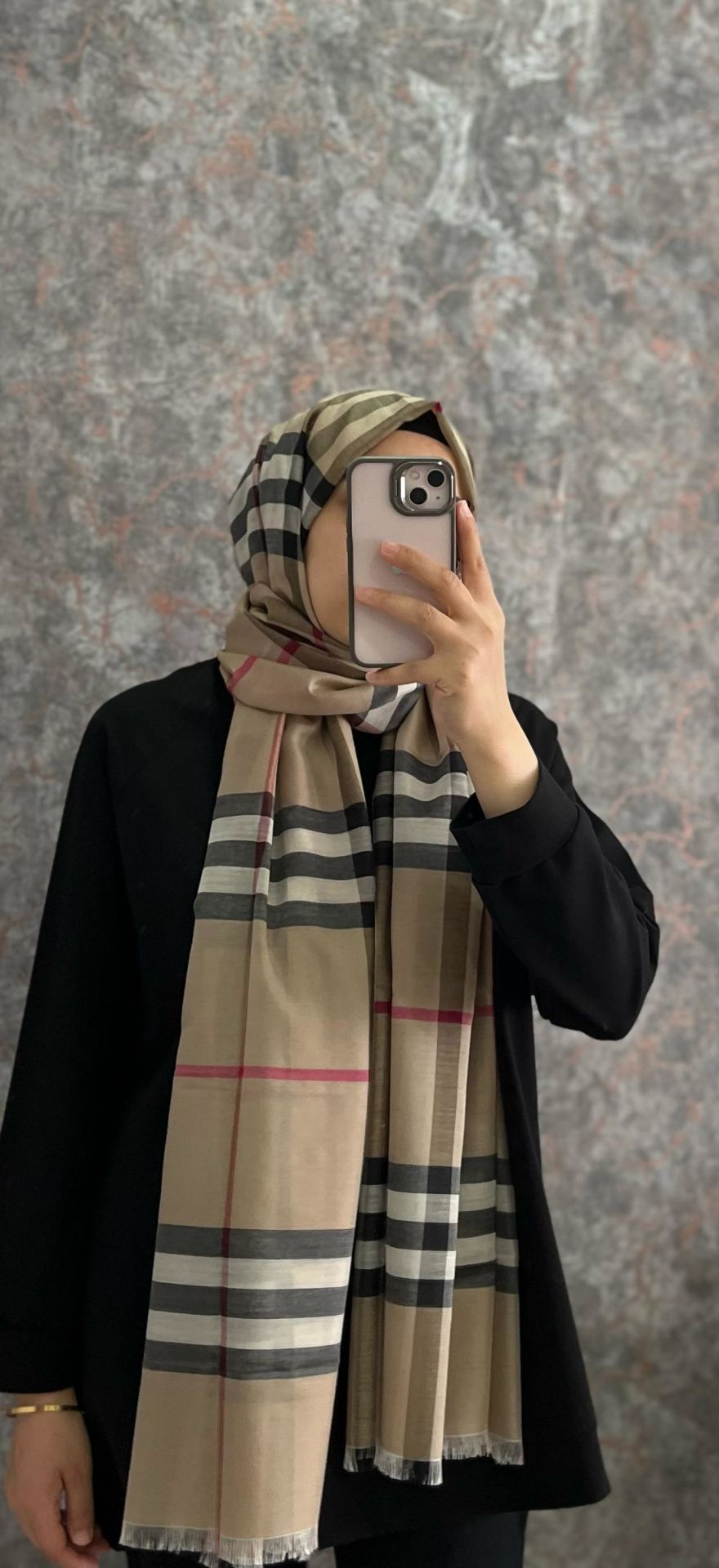 BURBERRY EKOSE ŞAL  ANA RENK FUŞYA  ÇİZGİLİ