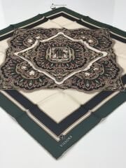 VİSSONA TİVİL İPEK EŞARP ETNİK DESEN SİYAH ZÜMRÜT 1013-4