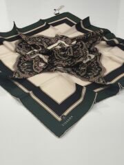 VİSSONA TİVİL İPEK EŞARP ETNİK DESEN SİYAH ZÜMRÜT 1013-4