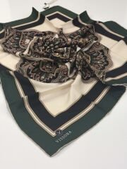 VİSSONA TİVİL İPEK EŞARP ETNİK DESEN SİYAH ZÜMRÜT 1013-4