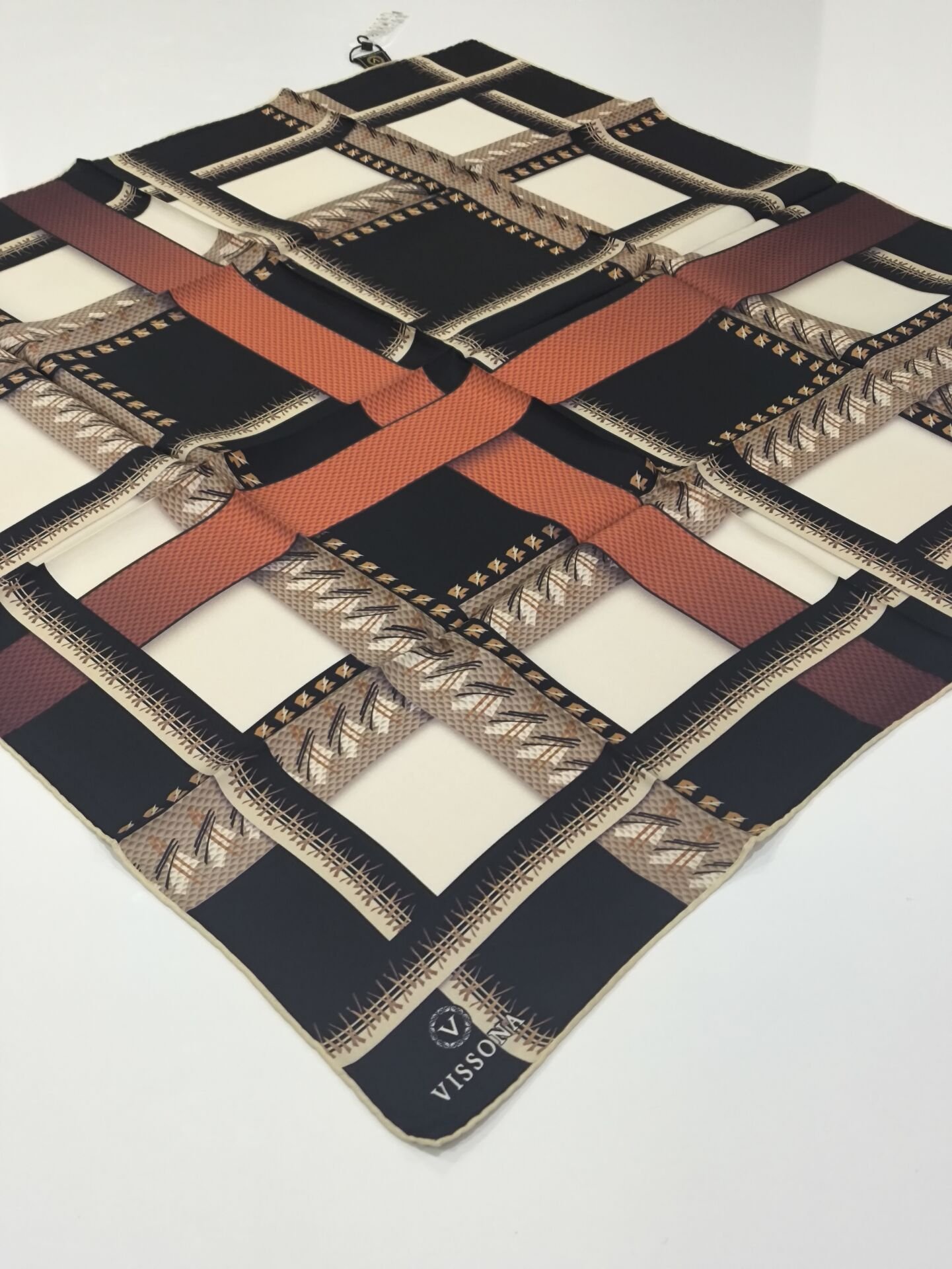 VİSSONA TİVİL İPEK EŞARP SİYAH KİREMİT 1010-1