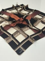 VİSSONA TİVİL İPEK EŞARP SİYAH KİREMİT 1010-1