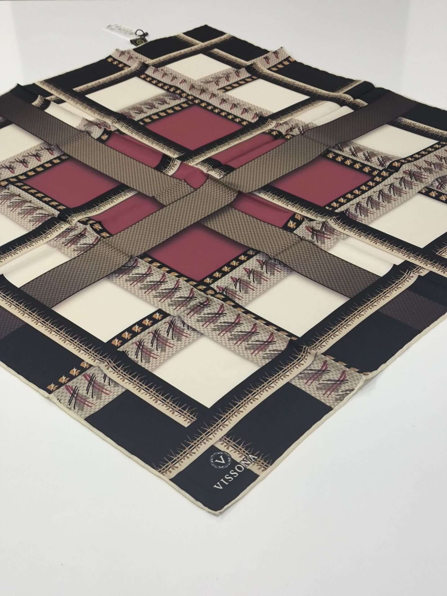 VİSSONA TİVİL İPEK EŞARP SİYAH BORDO 1010-3