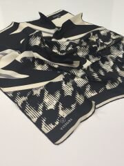 VİSSONA TİVİL İPEK EŞARP SİYAH KREM 1009-1