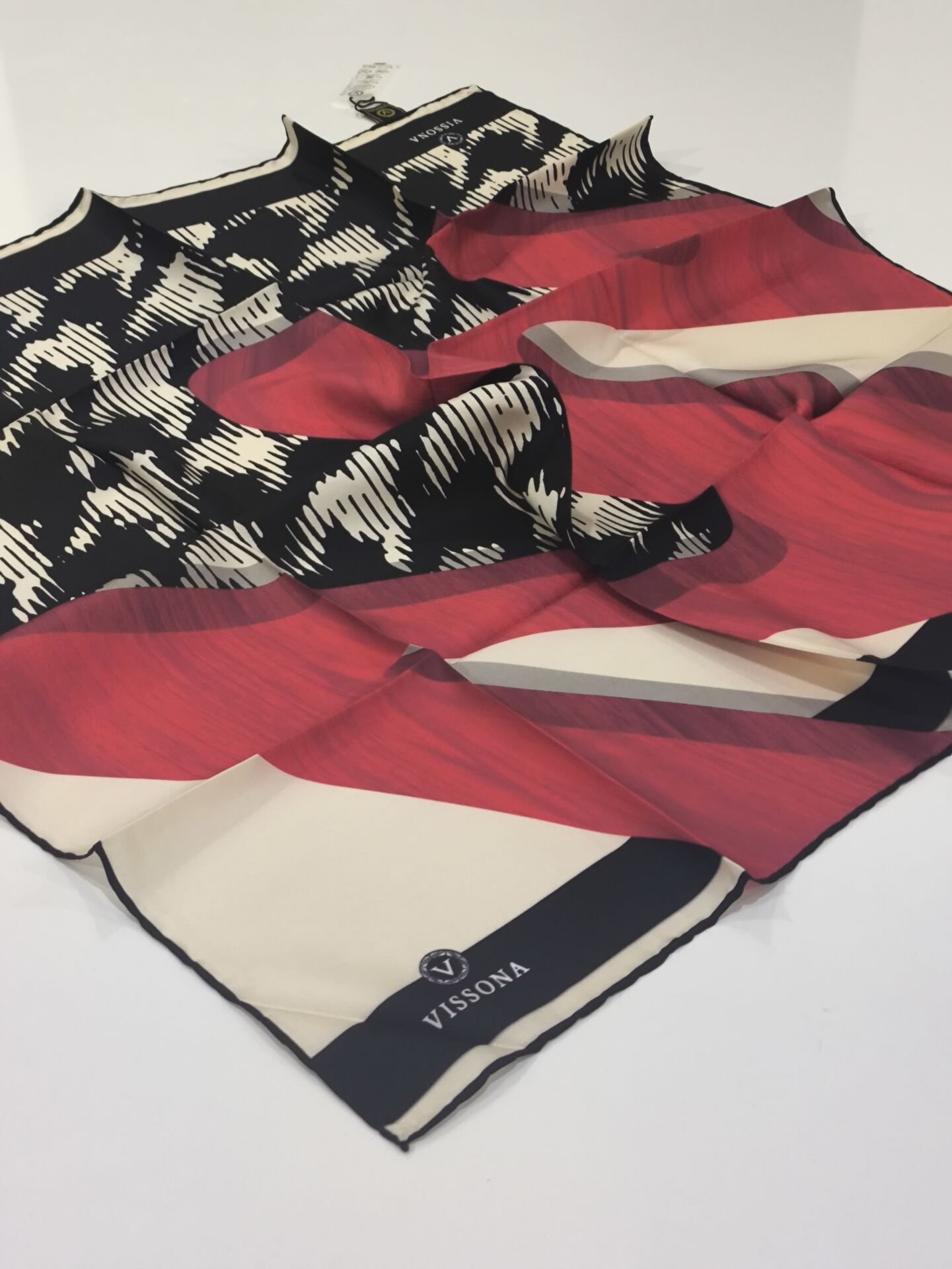 VİSSONA TİVİL İPEK EŞARP SİYAH BORDO 1009-2