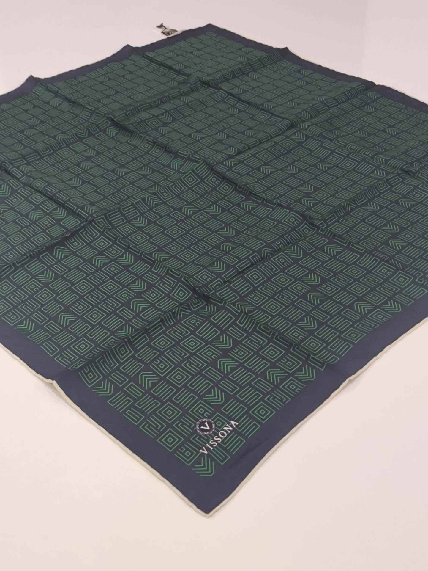 VİSSONA TİVİL İPEK EŞARP LACİVERT YEŞİL 1017-1