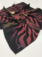 VİSSONA TİVİL İPEK EŞARP ZEBRA DESEN SİYAH BORDO 1016-1