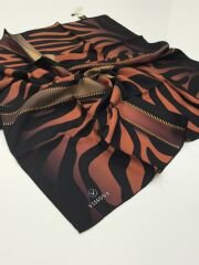 VİSSONA TİVİL İPEK EŞARP ZEBRA DESEN SİYAH KİREMİT 1016-2