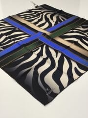 VİSSONA TİVİL İPEK EŞARP ZEBRA DESEN SİYAH SAKS YEŞİL 1016-3