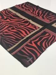 VİSSONA TİVİL İPEK EŞARP ZEBRA DESEN SİYAH KIRMIZI 1015-1
