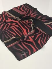 VİSSONA TİVİL İPEK EŞARP ZEBRA DESEN SİYAH KIRMIZI 1015-1