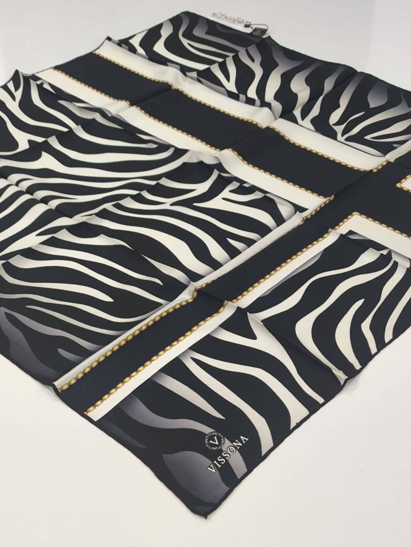 VİSSONA TİVİL İPEK EŞARP ZEBRA DESEN SİYAH GRİ 1015-2