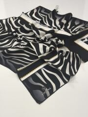 VİSSONA TİVİL İPEK EŞARP ZEBRA DESEN SİYAH GRİ 1015-2