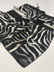 VİSSONA TİVİL İPEK EŞARP ZEBRA DESEN SİYAH GRİ 1015-2