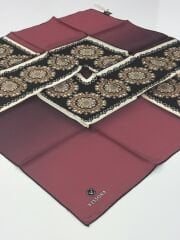 VİSSONA TİVİL İPEK EŞARP ETNİK DESEN SİYAH BORDO 1008-1