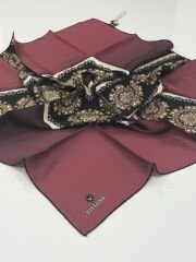 VİSSONA TİVİL İPEK EŞARP ETNİK DESEN SİYAH BORDO 1008-1
