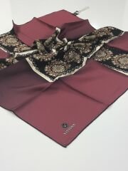 VİSSONA TİVİL İPEK EŞARP ETNİK DESEN SİYAH BORDO 1008-1