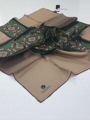 VİSSONA TİVİL İPEK EŞARP ETNİK DESEN VİZON ZÜMRÜT 1008-2