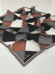 VİSSONA TİVİL İPEK EŞARP SİYAH KİREMİT 1006-1