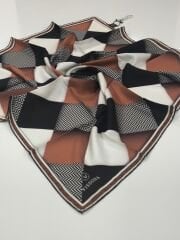 VİSSONA TİVİL İPEK EŞARP SİYAH KİREMİT 1006-1