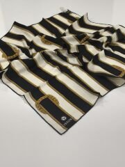 VİSSONA TİVİL İPEK EŞARP KEMER DESEN SİYAH KREM 1012-1