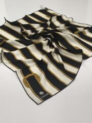 VİSSONA TİVİL İPEK EŞARP KEMER DESEN SİYAH KREM 1012-1