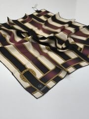 VİSSONA TİVİL İPEK EŞARP KEMER DESEN SİYAH BORDO 1012-2