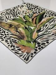 VİSSONA TİVİL İPEK EŞARP SİYAH YEŞİL1003-1