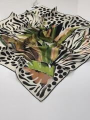 VİSSONA TİVİL İPEK EŞARP SİYAH YEŞİL1003-1