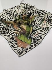 VİSSONA TİVİL İPEK EŞARP SİYAH YEŞİL1003-1