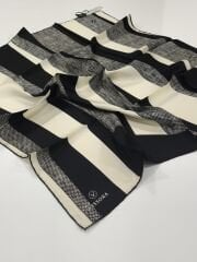 VİSSONA TİVİL İPEK EŞARP SİYAH KREM 1002-1