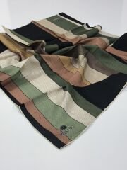 VİSSONA TİVİL İPEK EŞARP SİYAH YEŞİL VİZON 1004-1