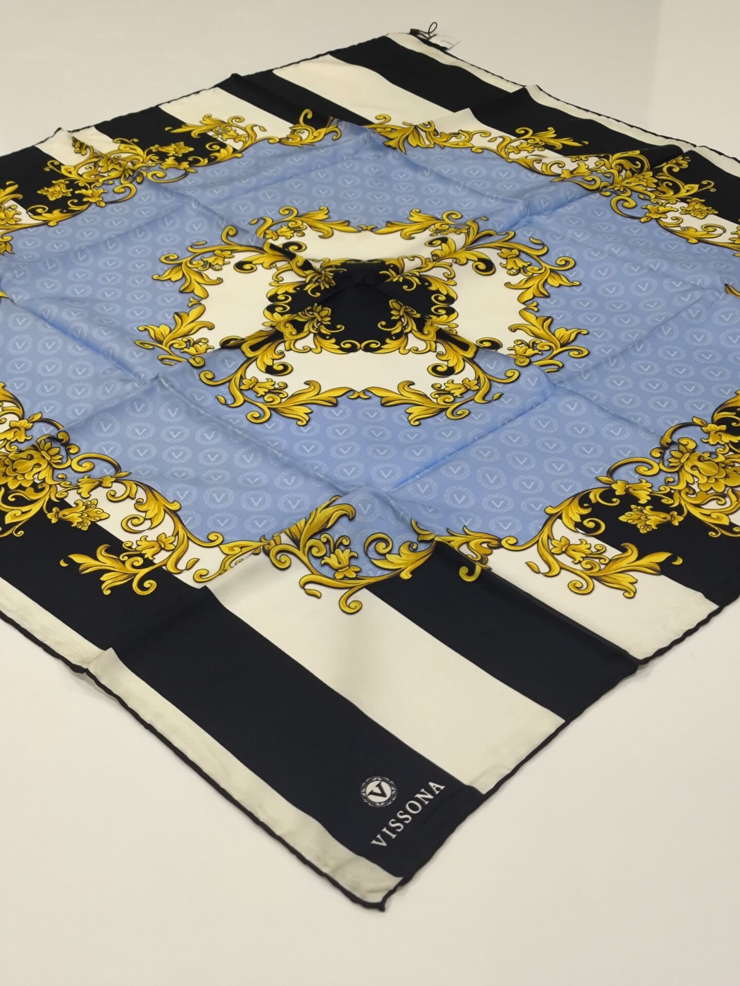 VİSSONA TİVİL İPEK EŞARP SİYAH MAVİ 3001-1