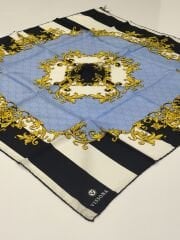 VİSSONA TİVİL İPEK EŞARP SİYAH MAVİ 3001-1