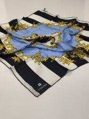 VİSSONA TİVİL İPEK EŞARP SİYAH MAVİ 3001-1