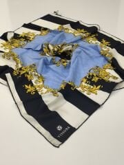 VİSSONA TİVİL İPEK EŞARP SİYAH MAVİ 3001-1