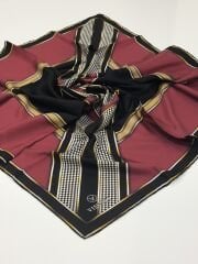 VİSSONA TİVİL İPEK EŞARP KAZAYAĞI DESEN BORDO SİYAH 3002-1