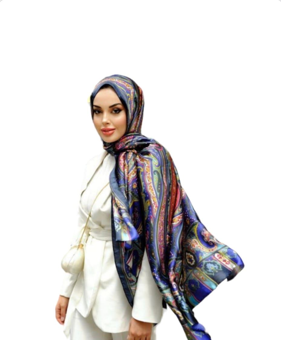 VUAL İPEK ŞAL ETNİK DESEN LACİVERT